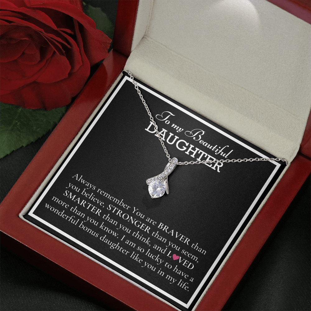 To my Beautiful Daughter, Alluring Beauty Yellow and White Gold Necklace with a Message card