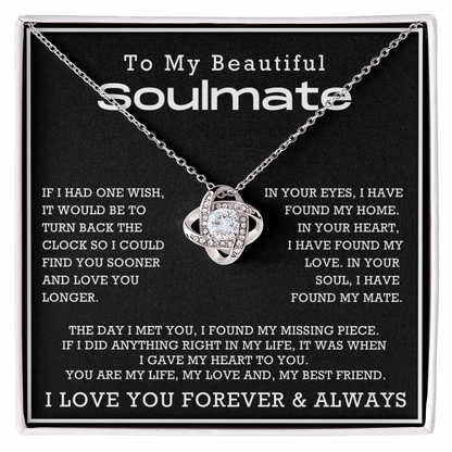 To My Beautiful Soulmate Love Knot Necklace, Anniversary Gift for Girlfriend with Message Card