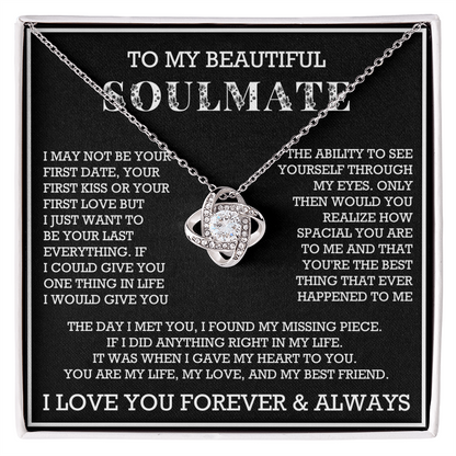 To My Beautiful Soulmate Love Knot Necklace, Gift for Wife, Girlfriend, Anniversary Necklace