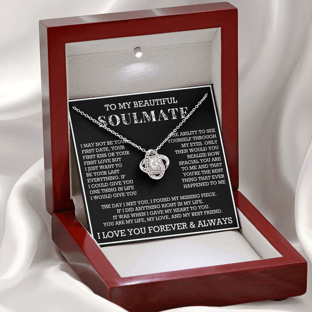 To My Beautiful Soulmate Love Knot Necklace, Gift for Wife, Girlfriend, Anniversary Necklace