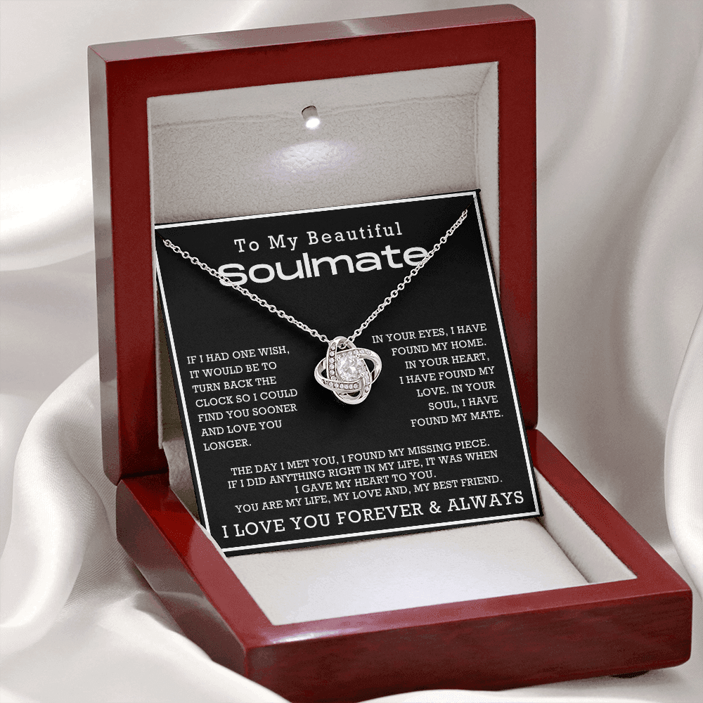 To My Beautiful Soulmate Love Knot Necklace, Anniversary Gift for Girlfriend with Message Card