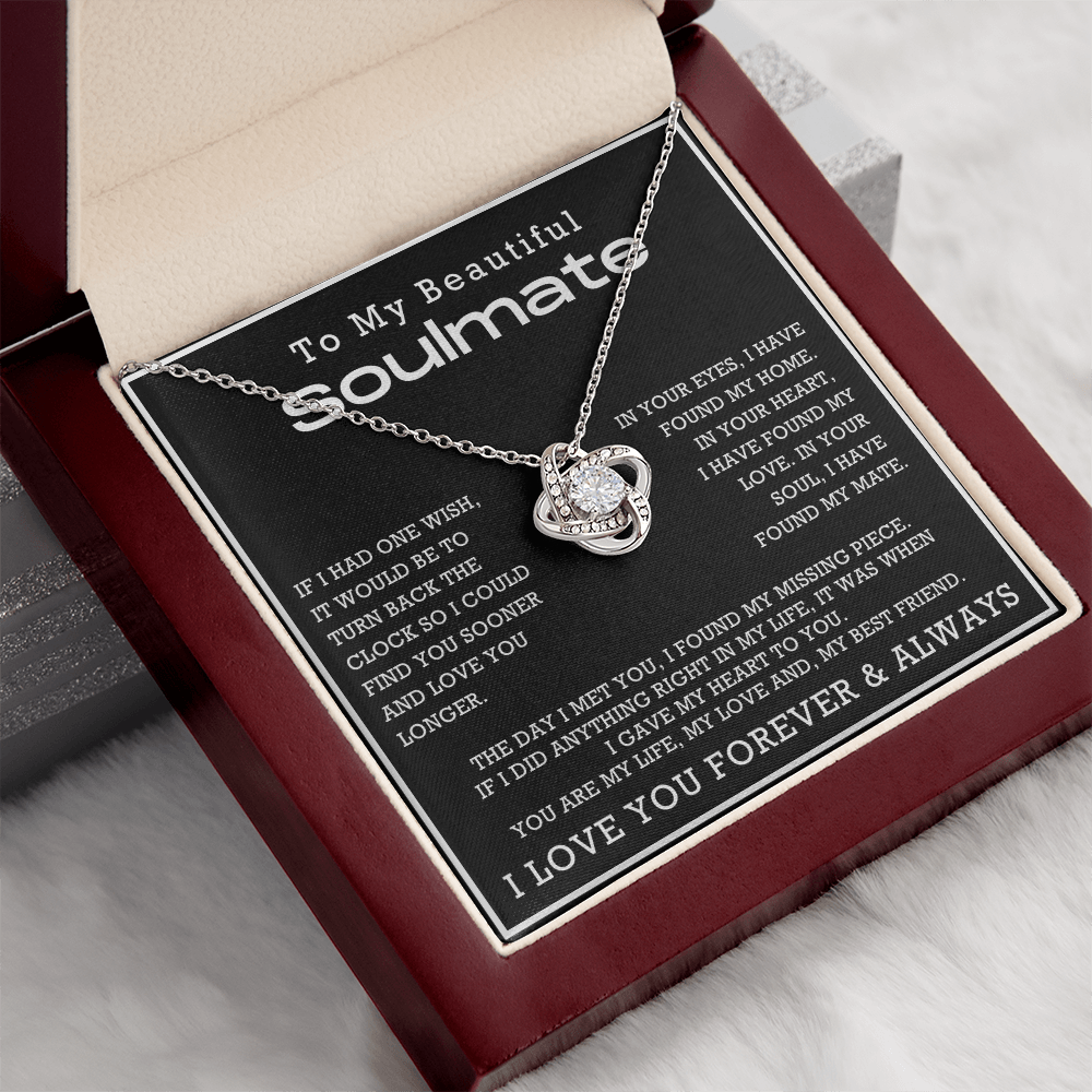 To My Beautiful Soulmate Love Knot Necklace, Anniversary Gift for Girlfriend with Message Card
