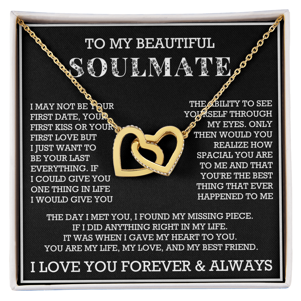 To My Beautiful Soulmate Interlocking Hearts Necklace, Gift for Wife, Girlfriend, Anniversary Necklace