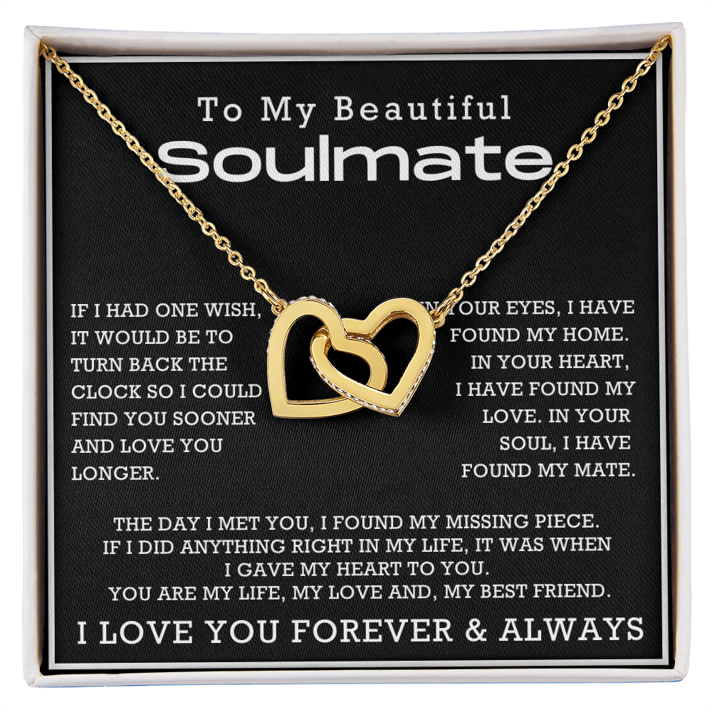 To My Beautiful Soulmate Interlocking Hearts Necklace, Anniversary Gift for Girlfriend with Message Card