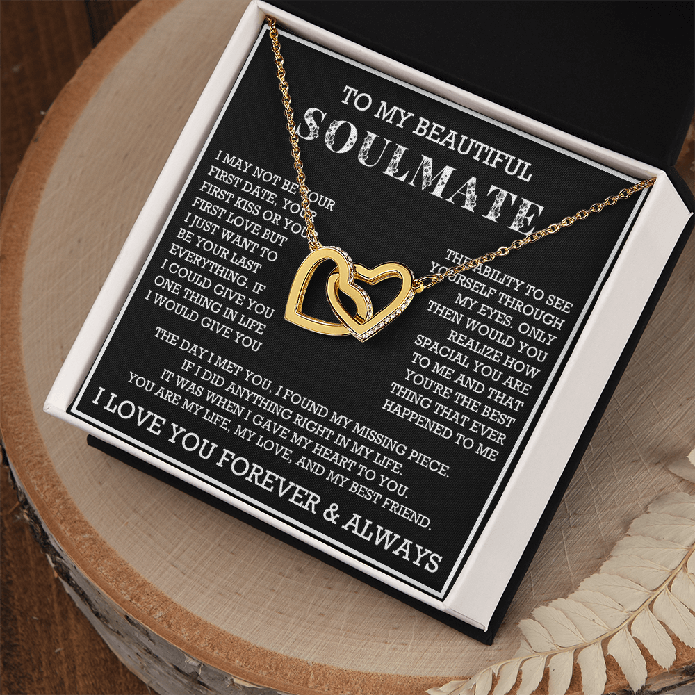 To My Beautiful Soulmate Interlocking Hearts Necklace, Gift for Wife, Girlfriend, Anniversary Necklace