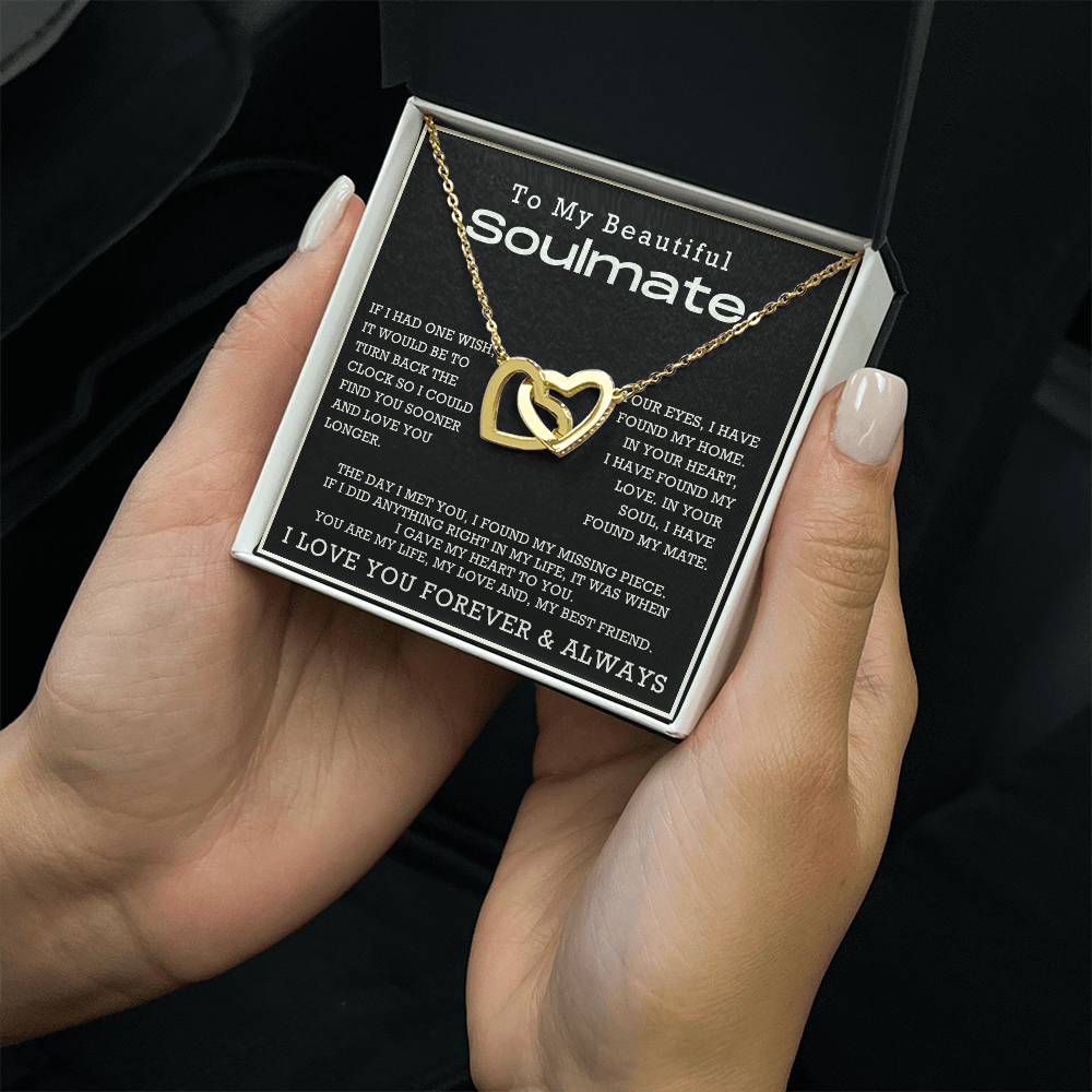 To My Beautiful Soulmate Interlocking Hearts Necklace, Anniversary Gift for Girlfriend with Message Card