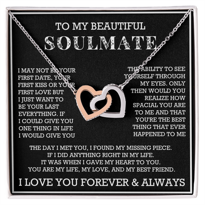 To My Beautiful Soulmate Interlocking Hearts Necklace, Gift for Wife, Girlfriend, Anniversary Necklace