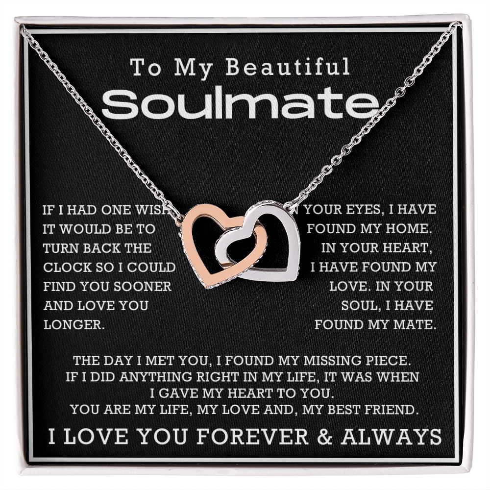 To My Beautiful Soulmate Interlocking Hearts Necklace, Anniversary Gift for Girlfriend with Message Card