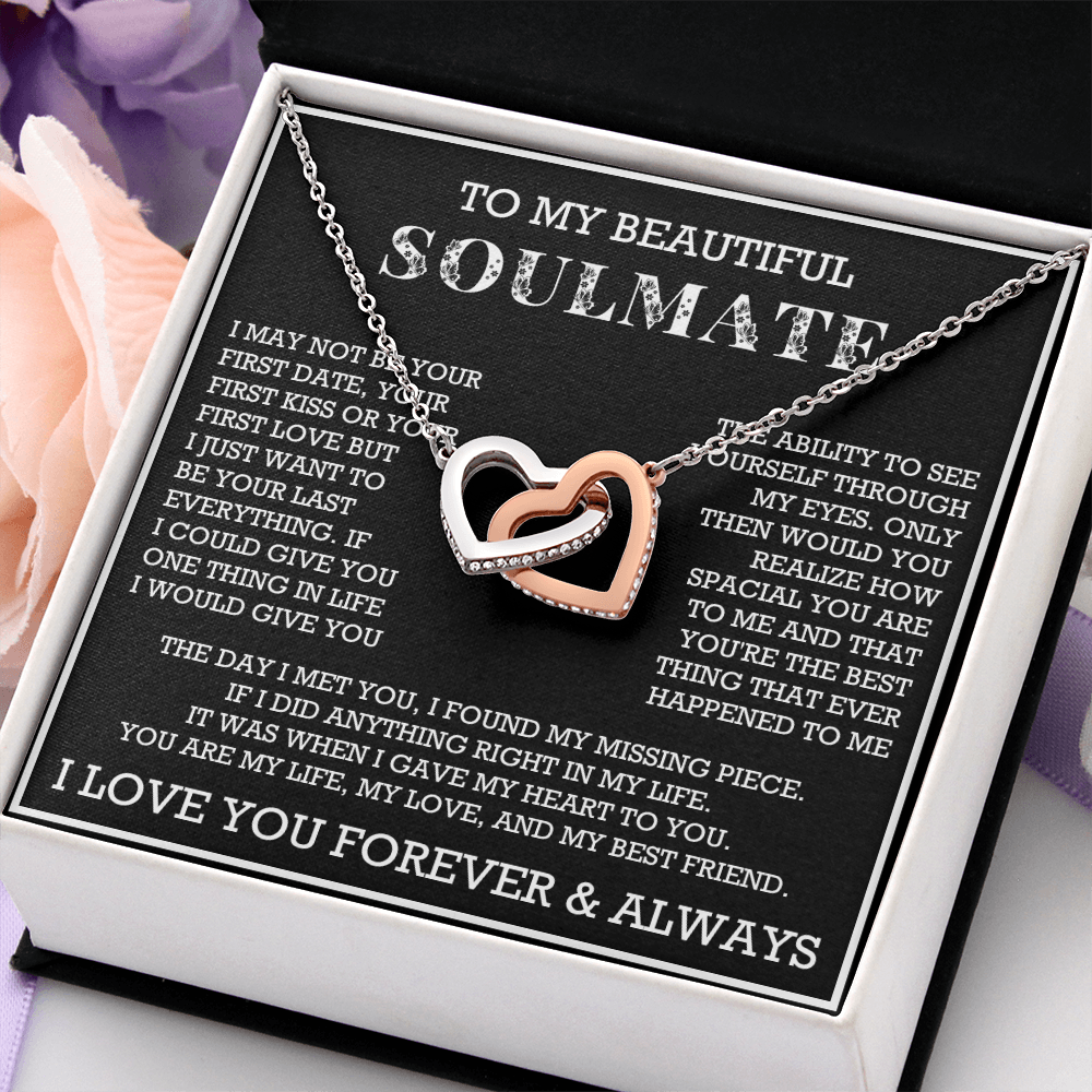 To My Beautiful Soulmate Interlocking Hearts Necklace, Gift for Wife, Girlfriend, Anniversary Necklace