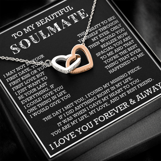 To My Beautiful Soulmate Interlocking Hearts Necklace, Gift for Wife, Girlfriend, Anniversary Necklace