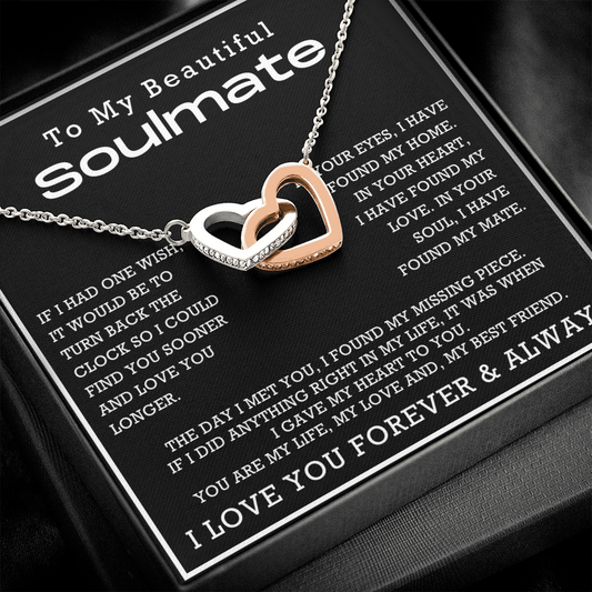 To My Beautiful Soulmate Interlocking Hearts Necklace, Anniversary Gift for Girlfriend with Message Card
