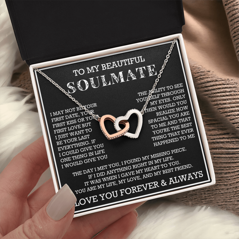 To My Beautiful Soulmate Interlocking Hearts Necklace, Gift for Wife, Girlfriend, Anniversary Necklace