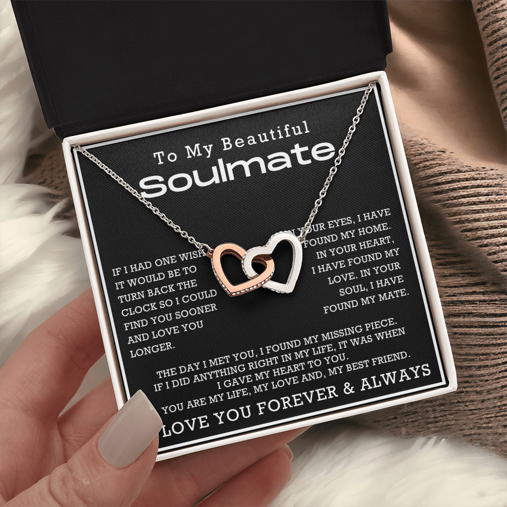 To My Beautiful Soulmate Interlocking Hearts Necklace, Anniversary Gift for Girlfriend with Message Card