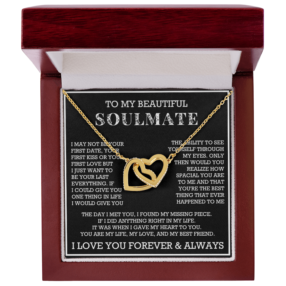 To My Beautiful Soulmate Interlocking Hearts Necklace, Gift for Wife, Girlfriend, Anniversary Necklace