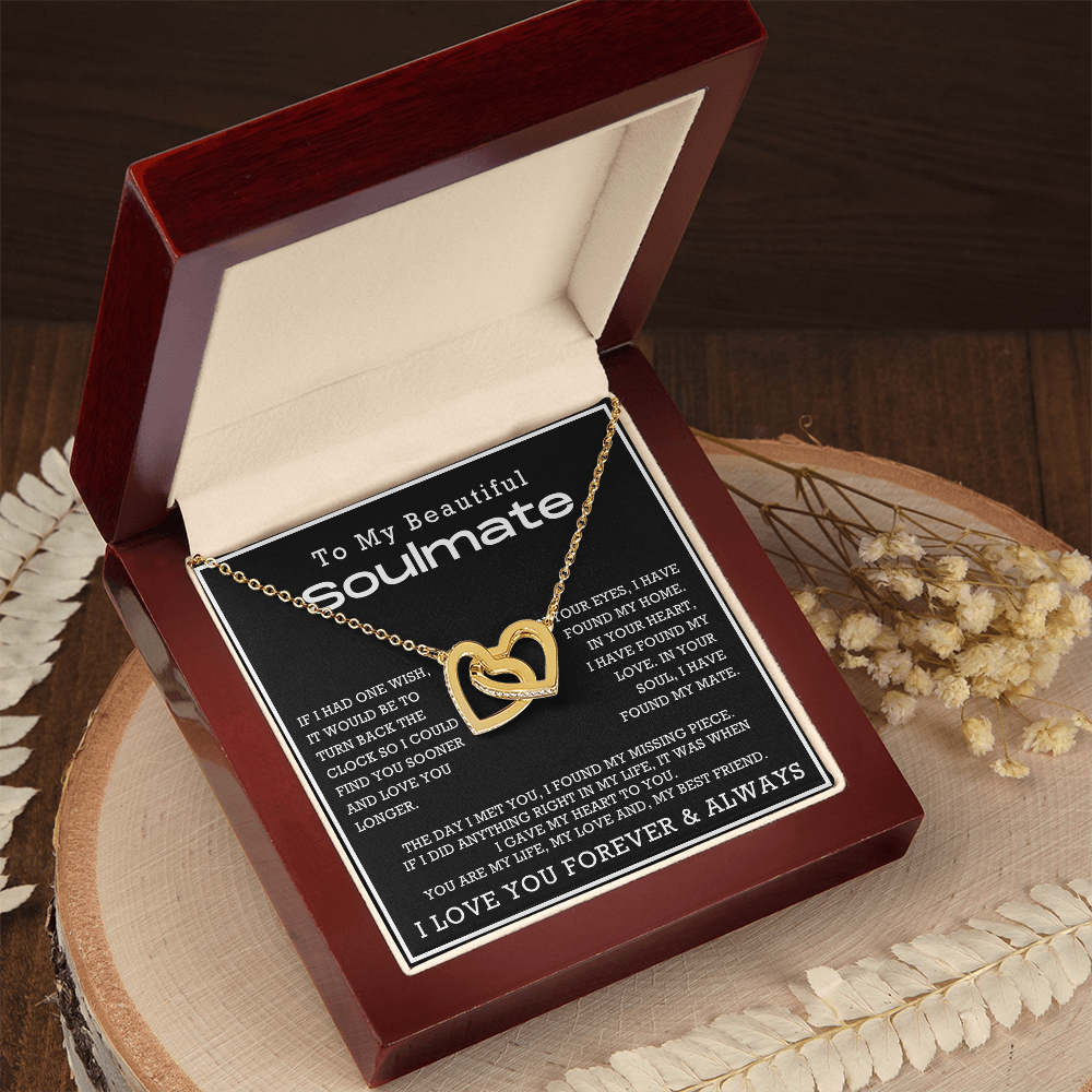 To My Beautiful Soulmate Interlocking Hearts Necklace, Anniversary Gift for Girlfriend with Message Card