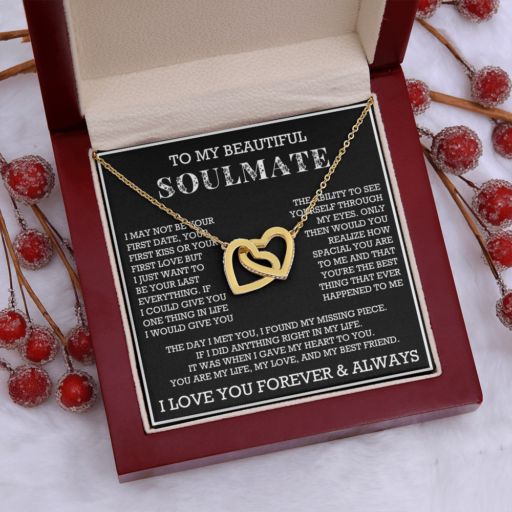To My Beautiful Soulmate Interlocking Hearts Necklace, Gift for Wife, Girlfriend, Anniversary Necklace