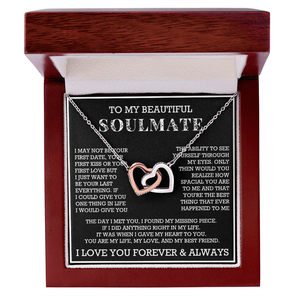 To My Beautiful Soulmate Interlocking Hearts Necklace, Gift for Wife, Girlfriend, Anniversary Necklace