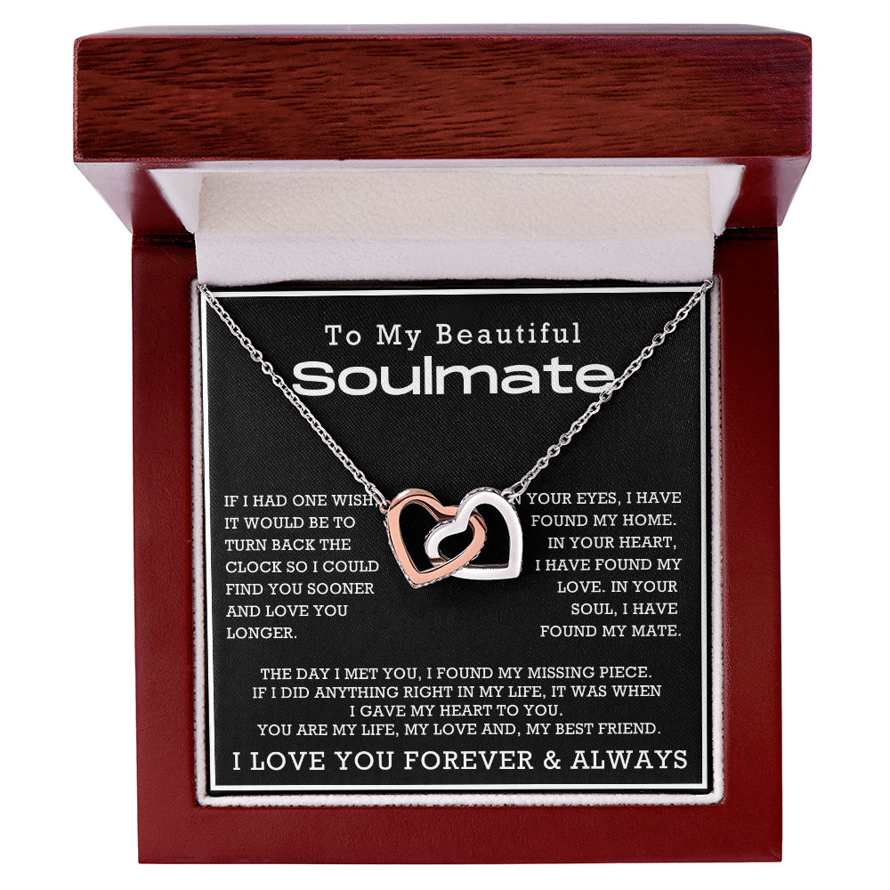 To My Beautiful Soulmate Interlocking Hearts Necklace, Anniversary Gift for Girlfriend with Message Card