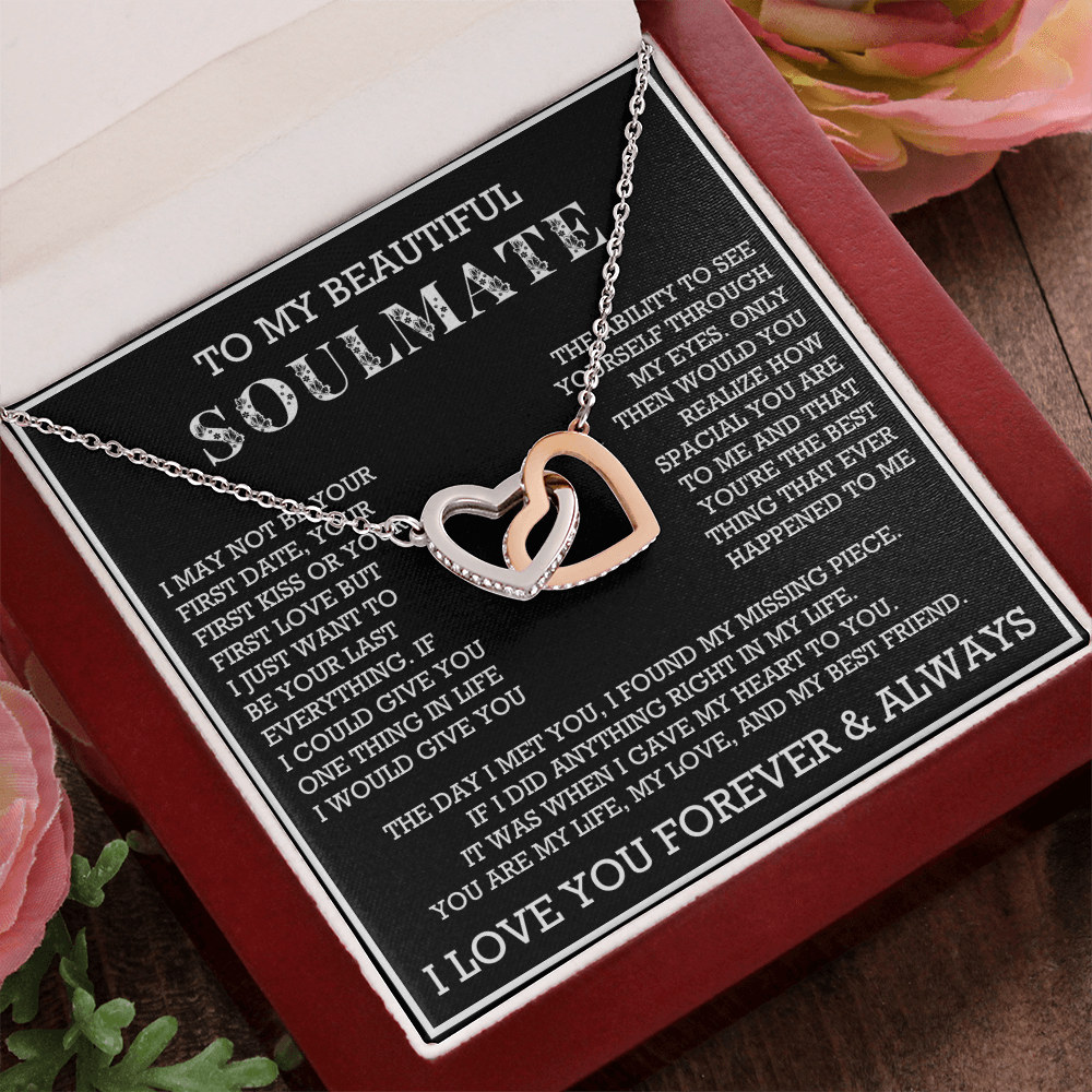 To My Beautiful Soulmate Interlocking Hearts Necklace, Gift for Wife, Girlfriend, Anniversary Necklace