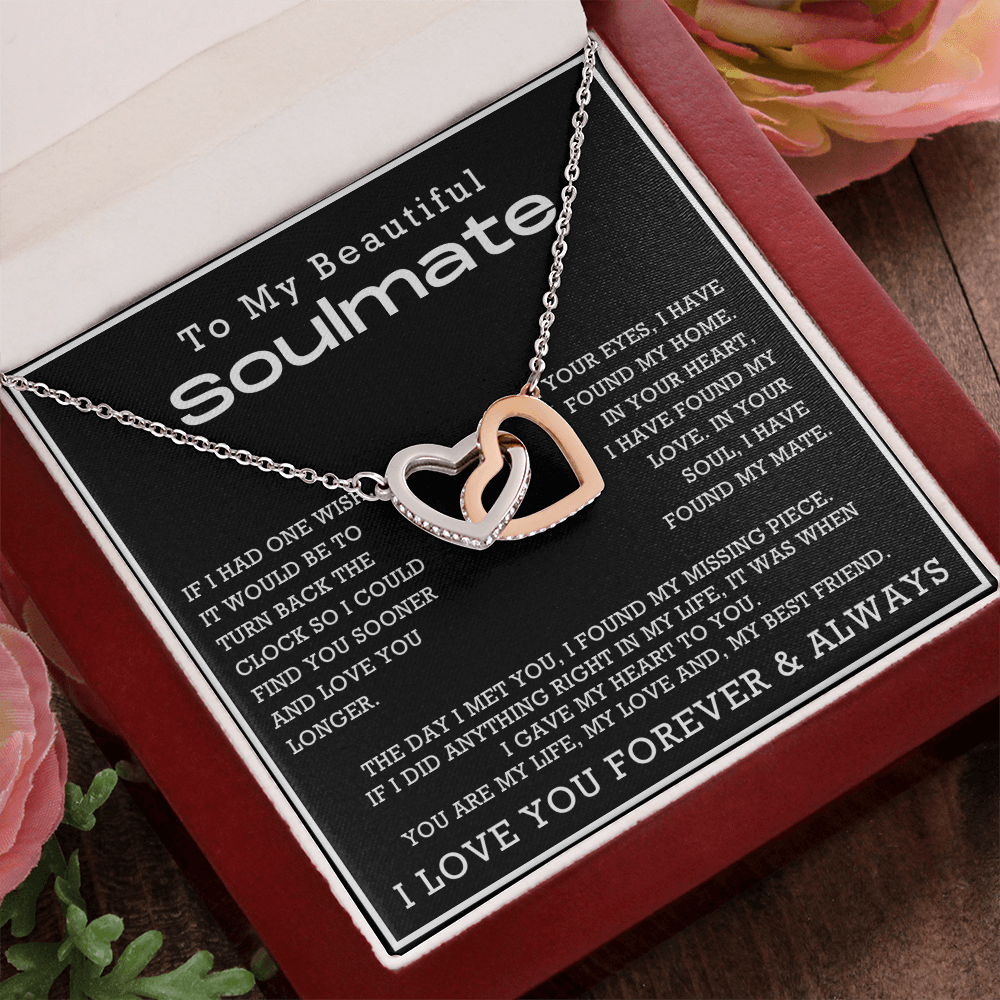 To My Beautiful Soulmate Interlocking Hearts Necklace, Anniversary Gift for Girlfriend with Message Card