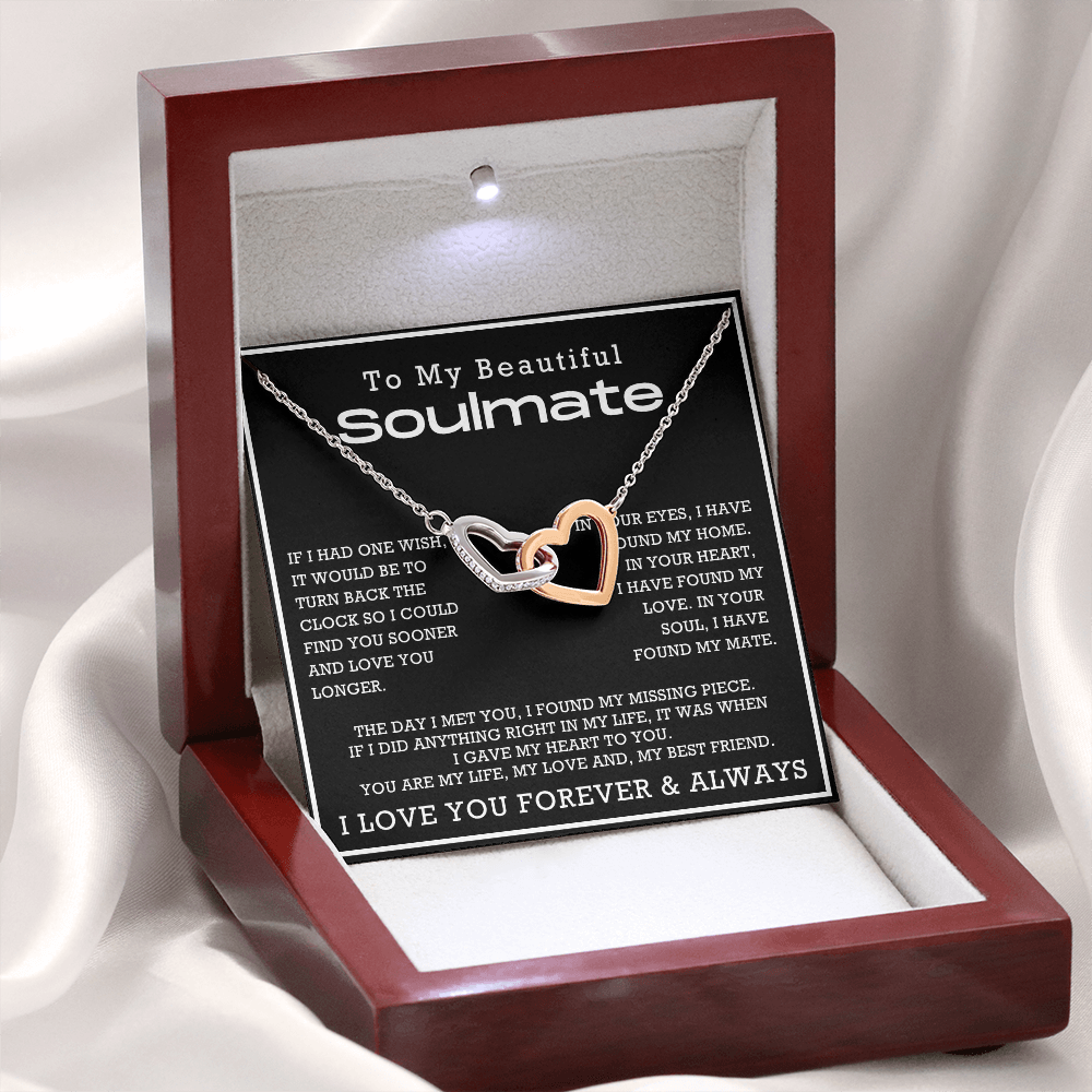 To My Beautiful Soulmate Interlocking Hearts Necklace, Anniversary Gift for Girlfriend with Message Card