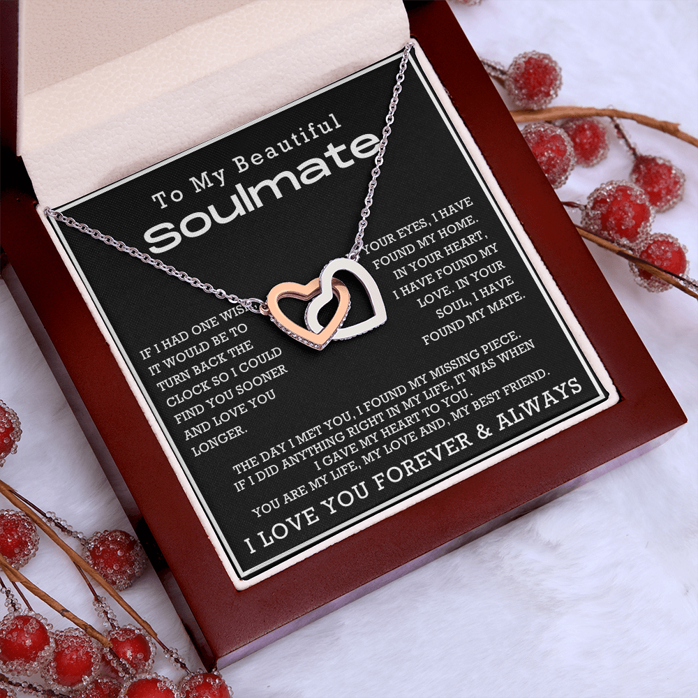 To My Beautiful Soulmate Interlocking Hearts Necklace, Anniversary Gift for Girlfriend with Message Card