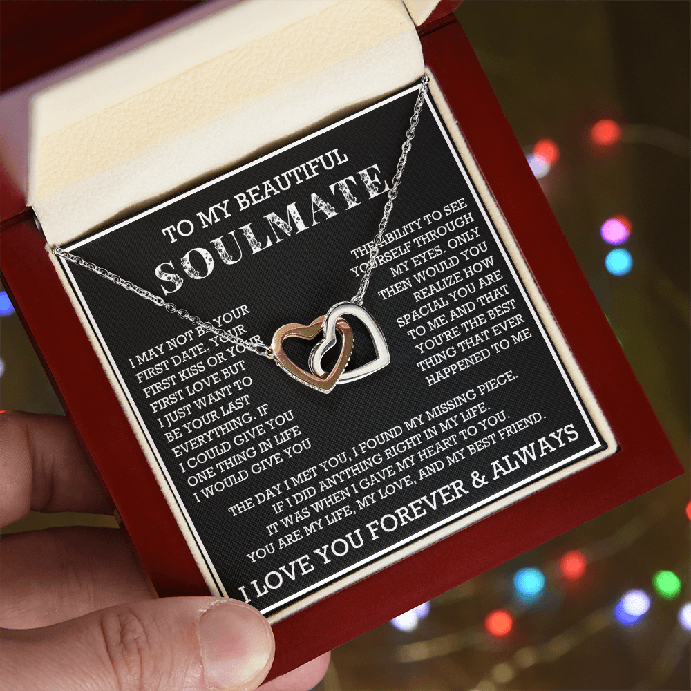 To My Beautiful Soulmate Interlocking Hearts Necklace, Gift for Wife, Girlfriend, Anniversary Necklace
