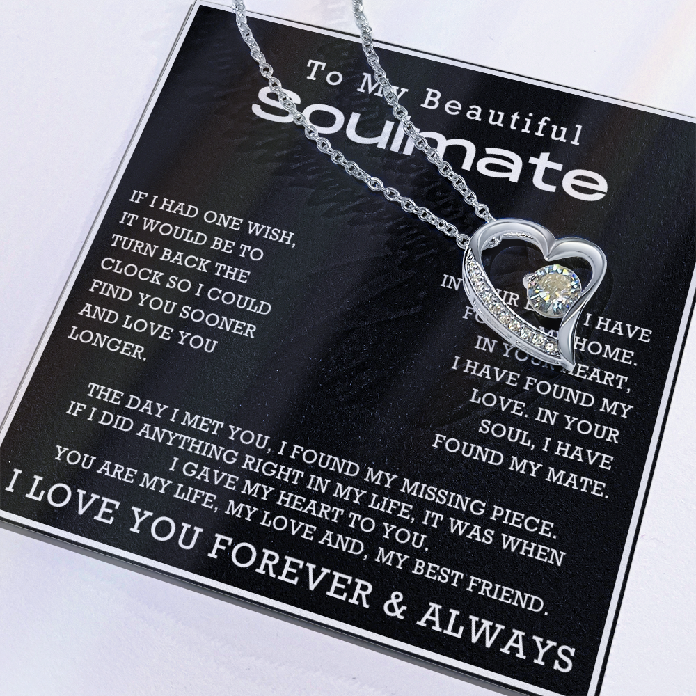 To My Beautiful Soulmate Forever Love Hearts Necklace, Anniversary Gift for Girlfriend with Message Card
