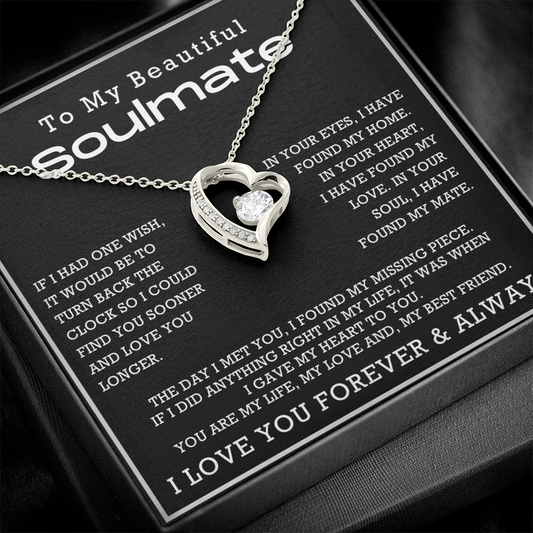 To My Beautiful Soulmate Forever Love Hearts Necklace, Anniversary Gift for Girlfriend with Message Card