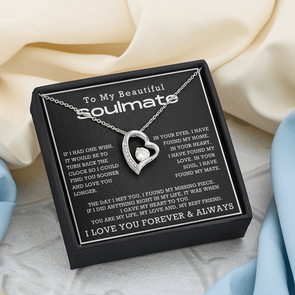 To My Beautiful Soulmate Forever Love Hearts Necklace, Anniversary Gift for Girlfriend with Message Card